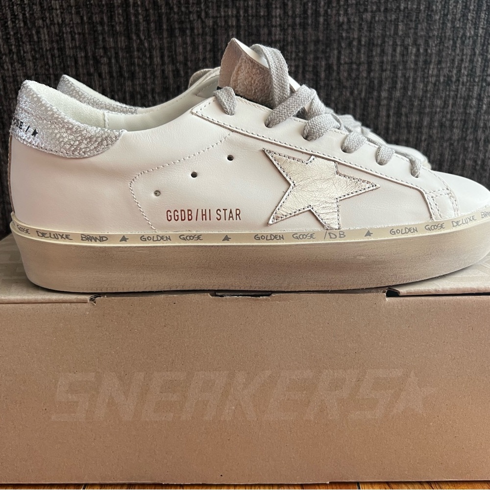 Golden Goose Hi Star White Silver